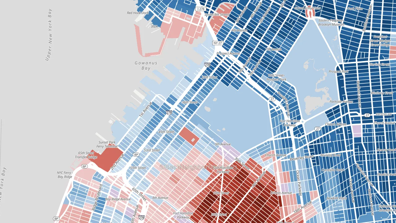 11232, NY block-group political-lean map