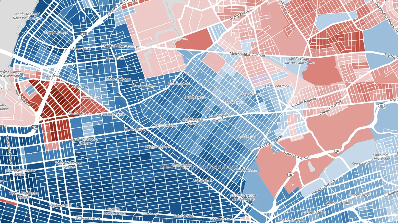 11237, NY block-group political-lean map