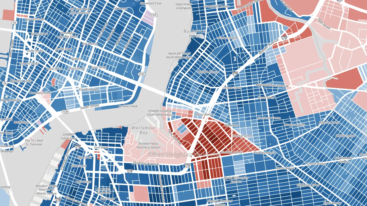 11249, NY block-group political-lean map