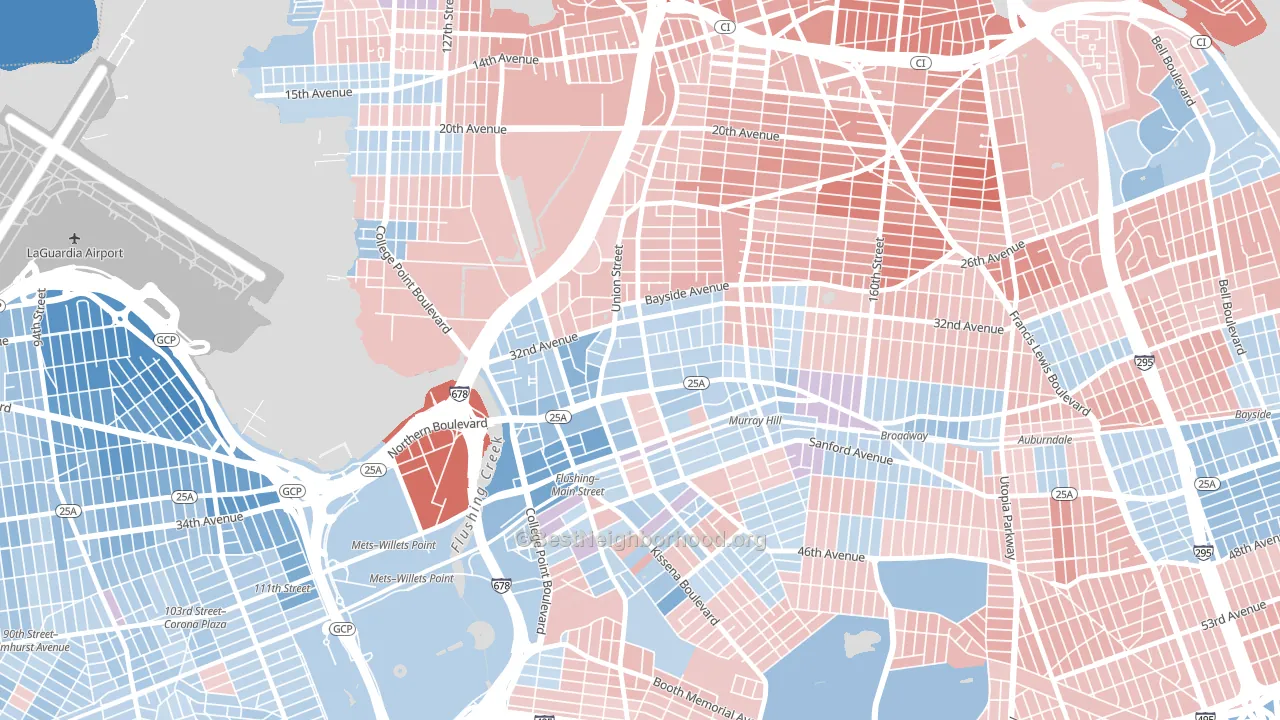 11354, NY block-group political-lean map