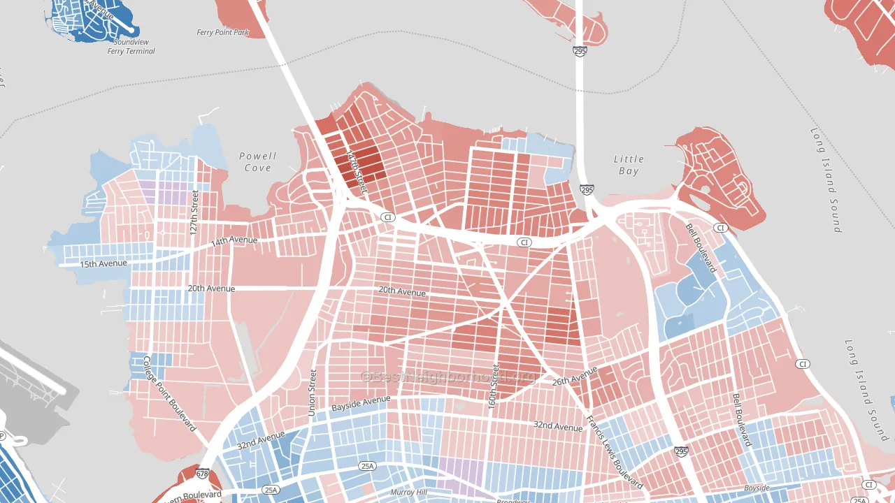 11357, NY block-group political-lean map