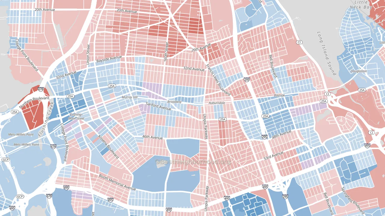 11358, NY block-group political-lean map