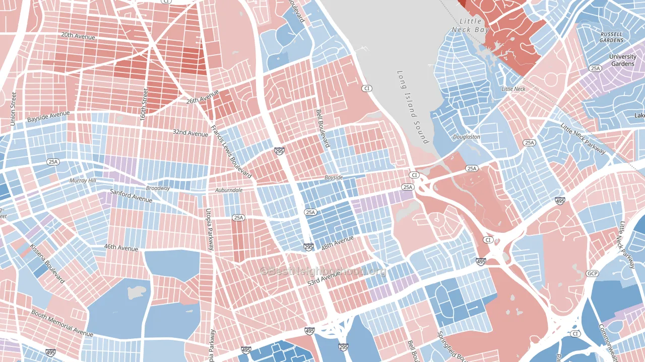 11361, NY block-group political-lean map