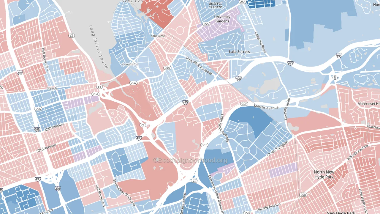 11362, NY block-group political-lean map