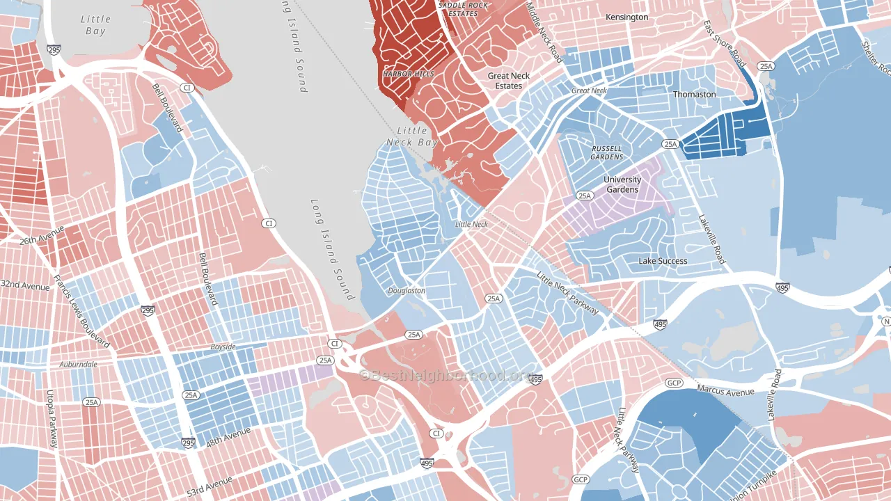 11363, NY block-group political-lean map