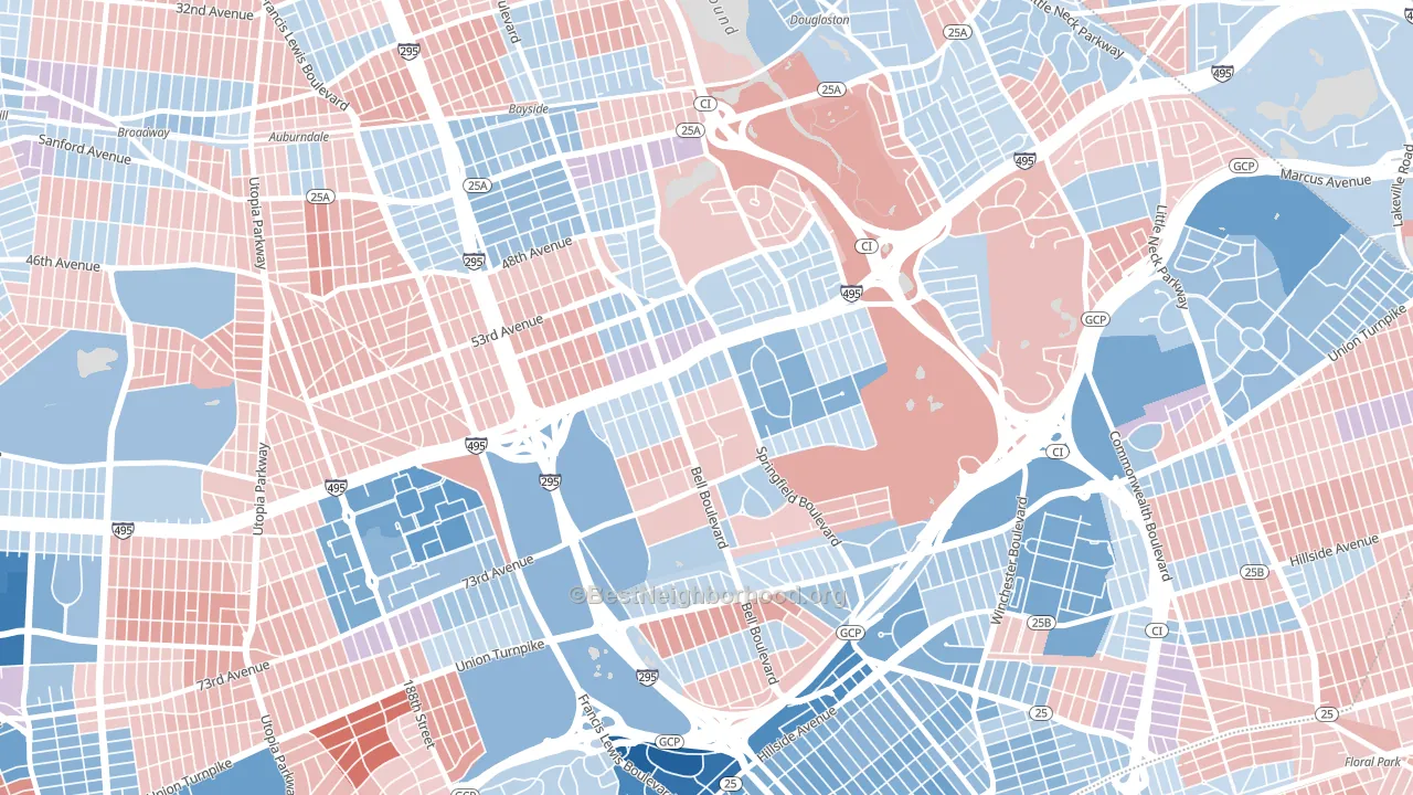 11364, NY block-group political-lean map