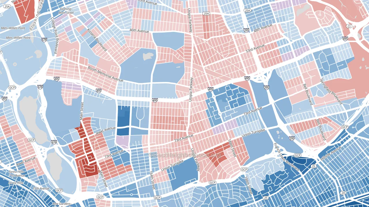 11365, NY block-group political-lean map