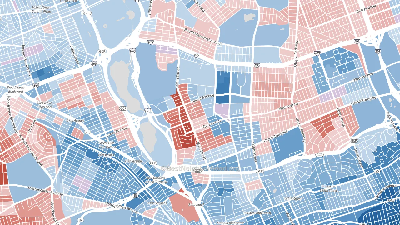 11367, NY block-group political-lean map