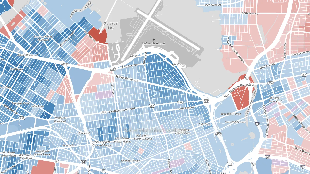 11369, NY block-group political-lean map