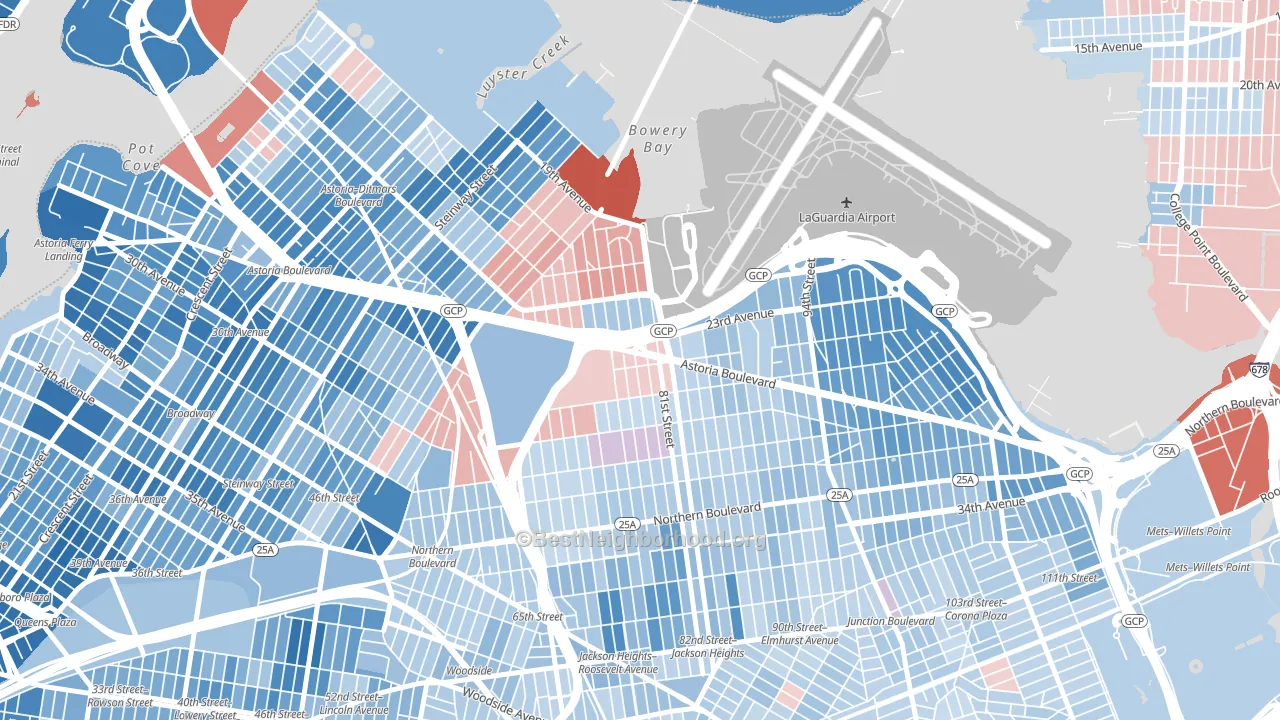 11370, NY block-group political-lean map