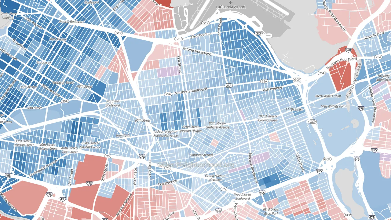 11372, NY block-group political-lean map