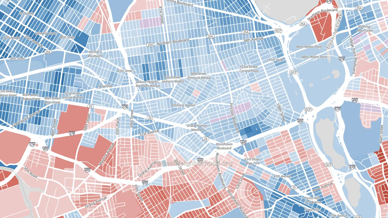 11373, NY block-group political-lean map