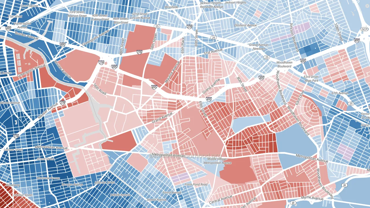 11378, NY block-group political-lean map