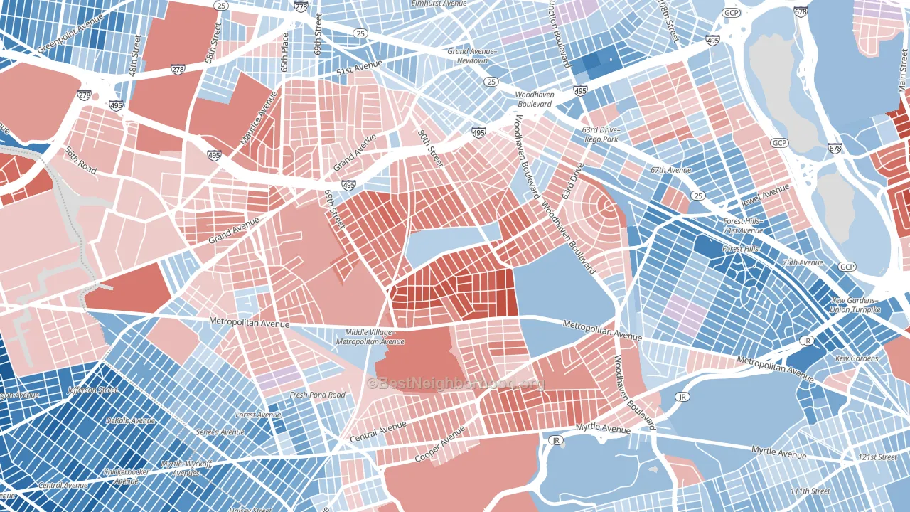 11379, NY block-group political-lean map