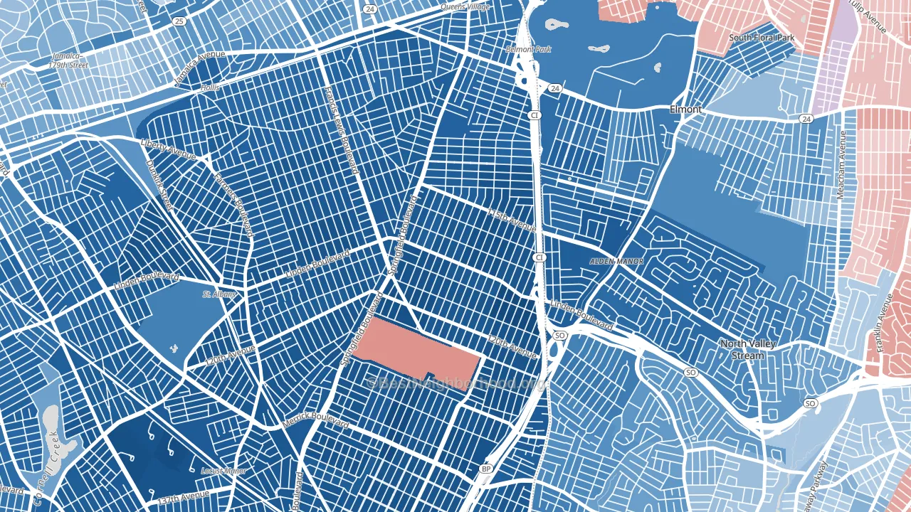 11411, NY block-group political-lean map