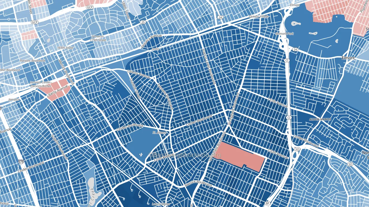 11412, NY block-group political-lean map