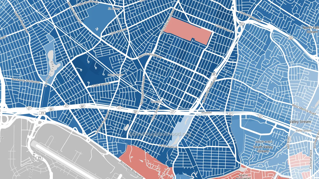 11413, NY block-group political-lean map