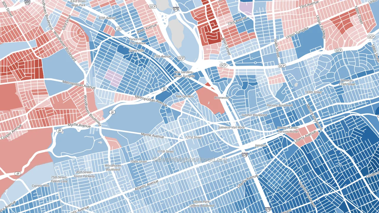 11415, NY block-group political-lean map