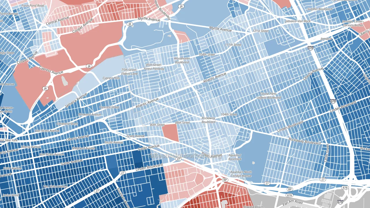 11416, NY block-group political-lean map