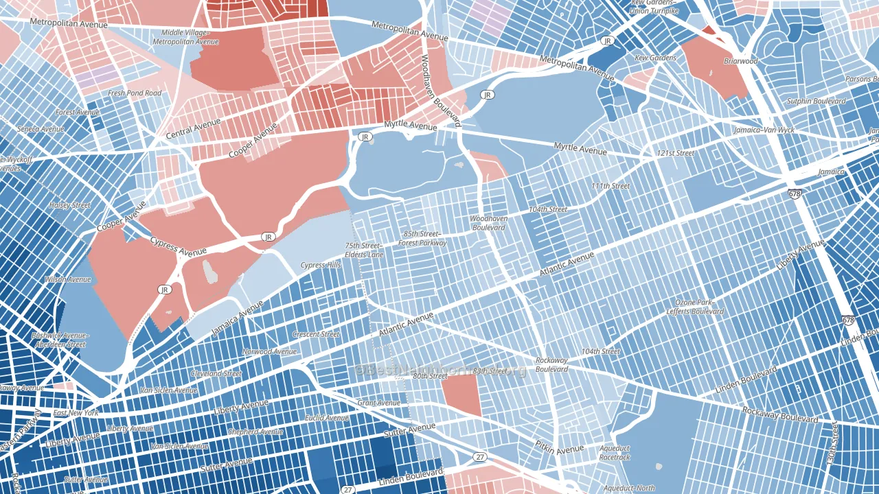11421, NY block-group political-lean map