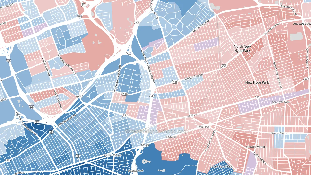11426, NY block-group political-lean map
