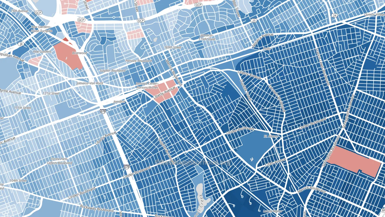 11433, NY block-group political-lean map