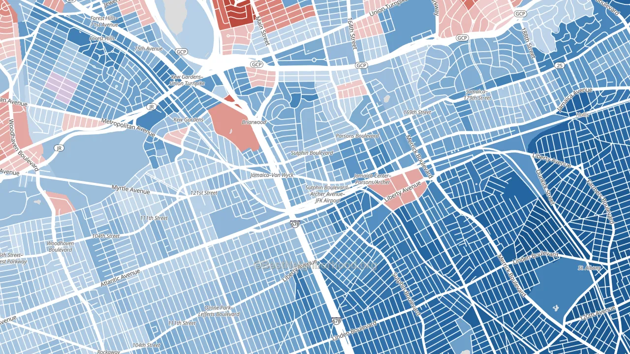 11435, NY block-group political-lean map