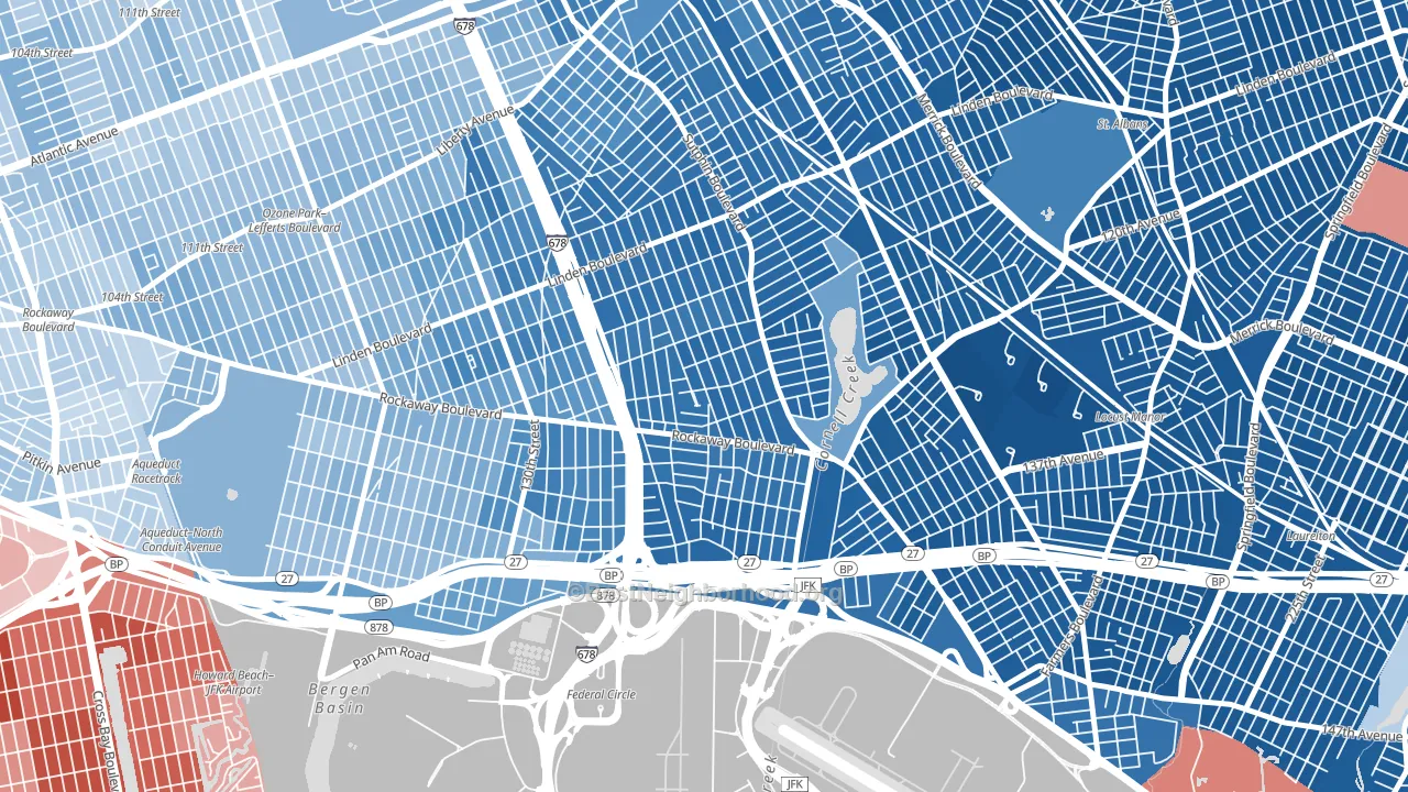 11436, NY block-group political-lean map