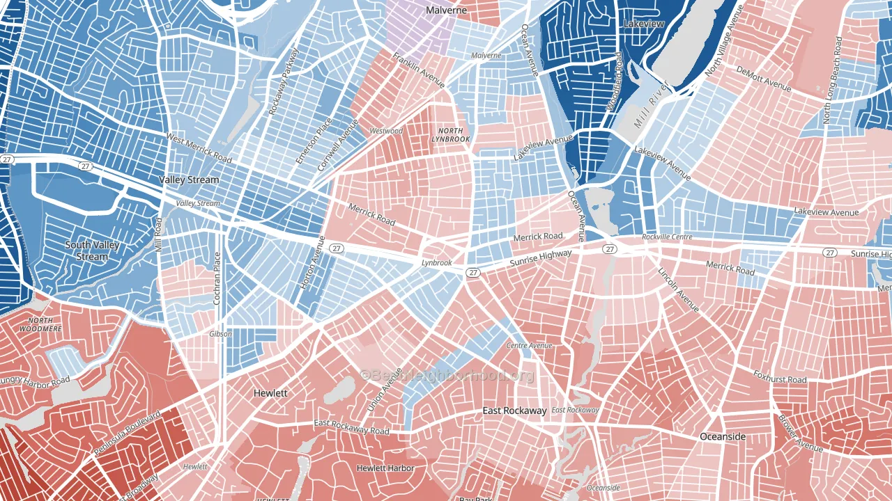 11563, NY block-group political-lean map