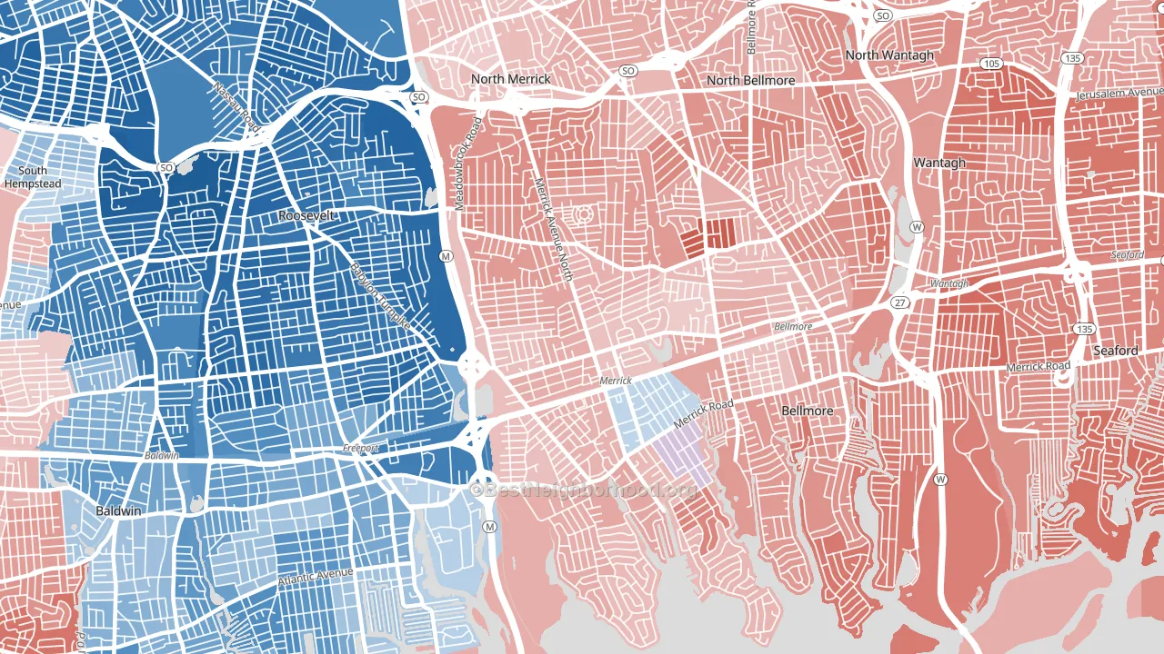 11566, NY block-group political-lean map