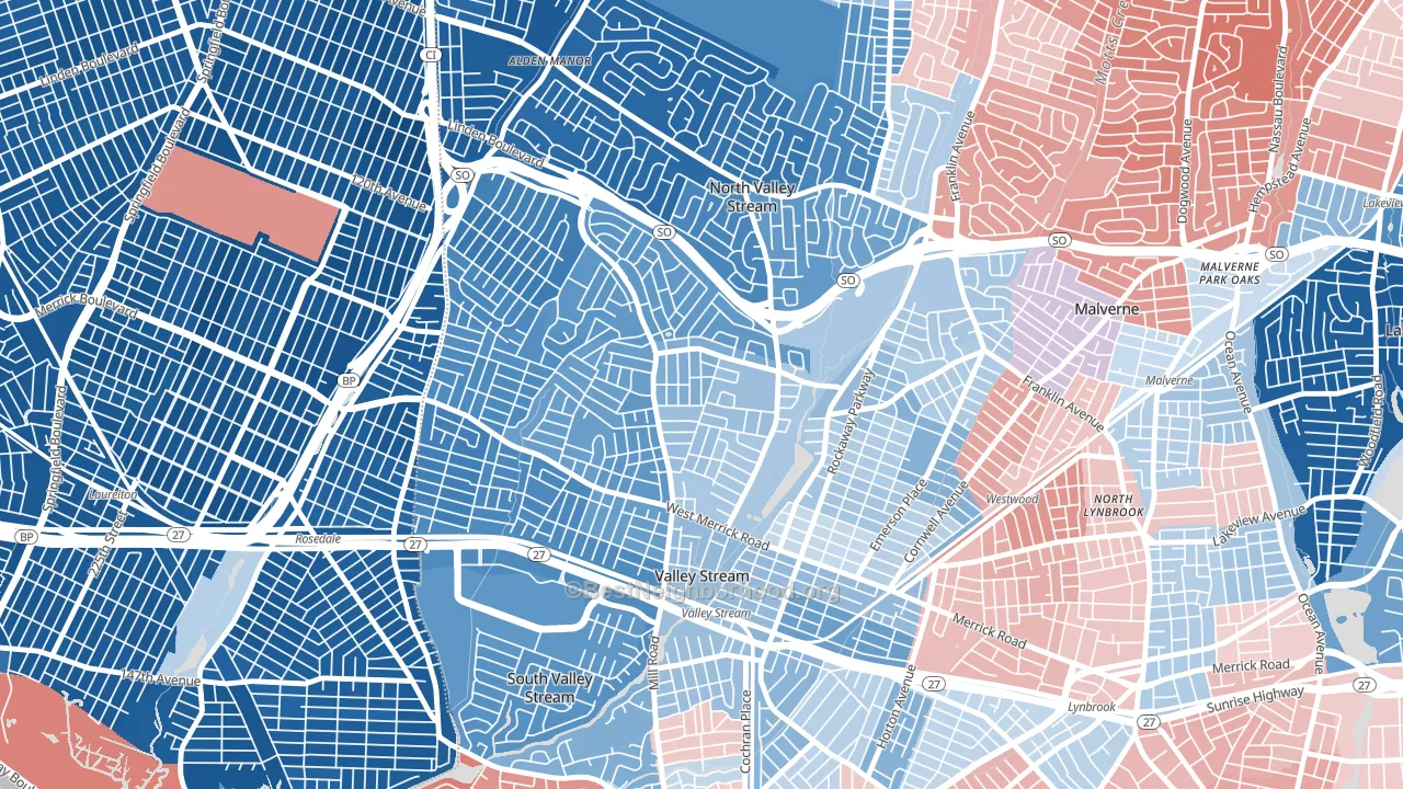 11580, NY block-group political-lean map