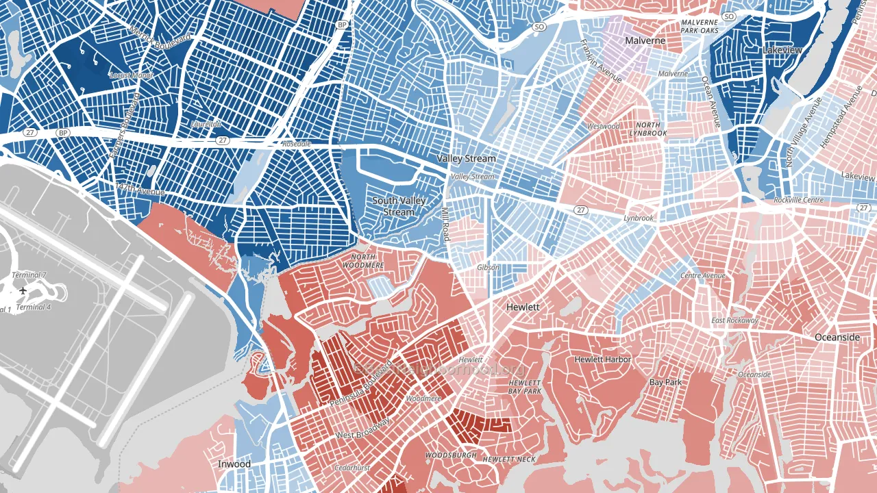 11581, NY block-group political-lean map
