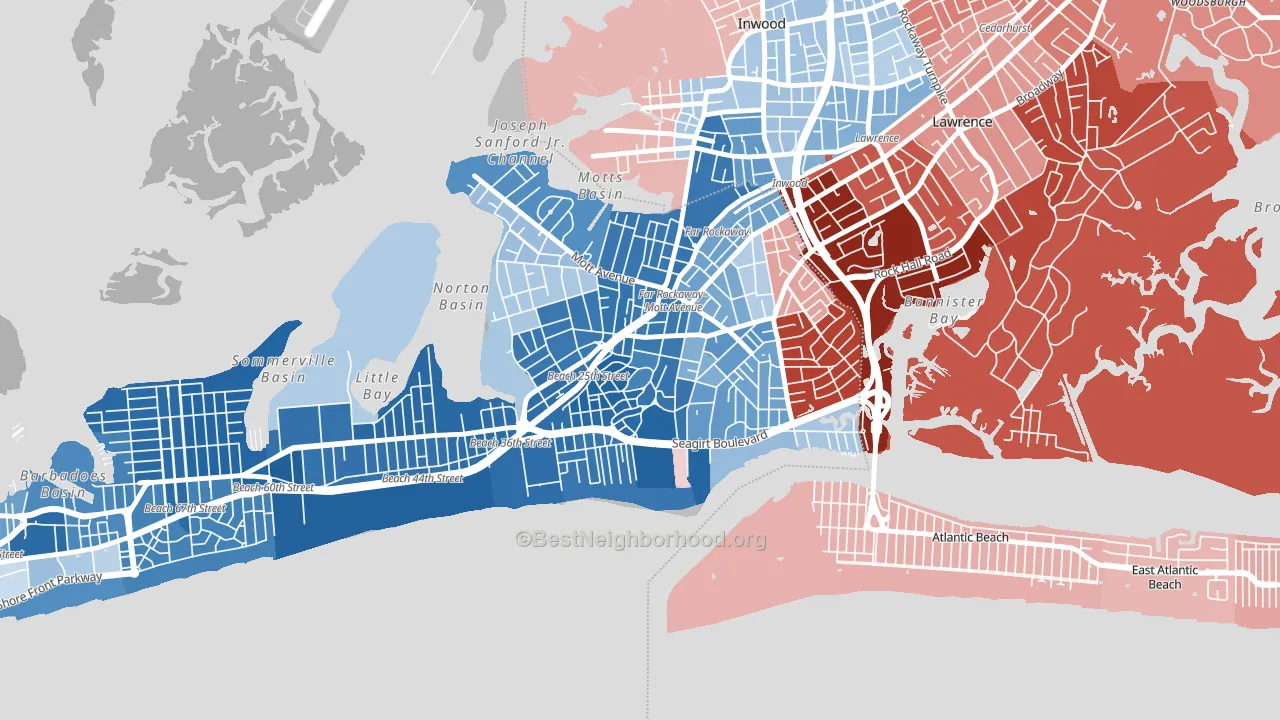 11691, NY block-group political-lean map