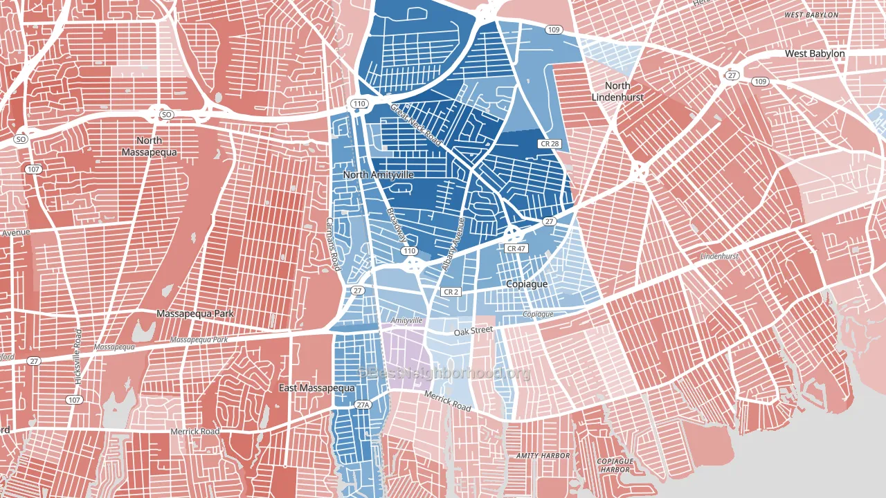 11701, NY block-group political-lean map