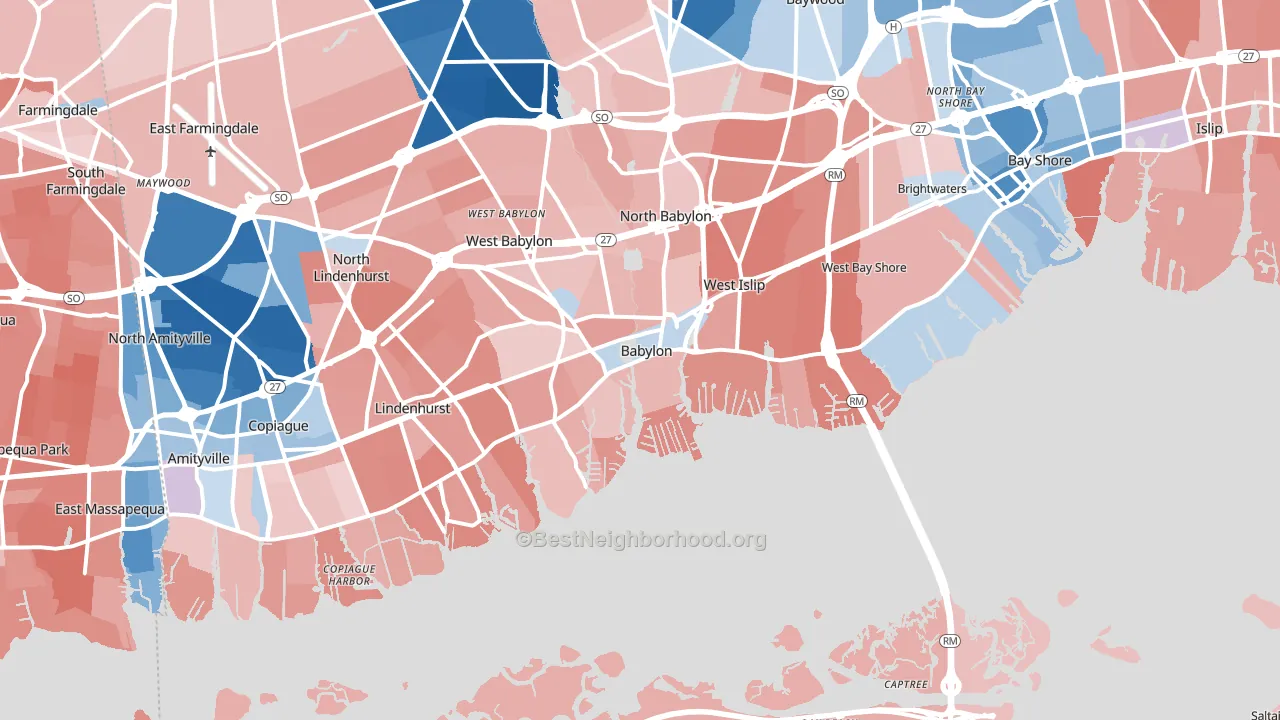 11702, NY block-group political-lean map