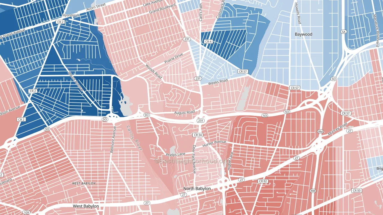 11703, NY block-group political-lean map