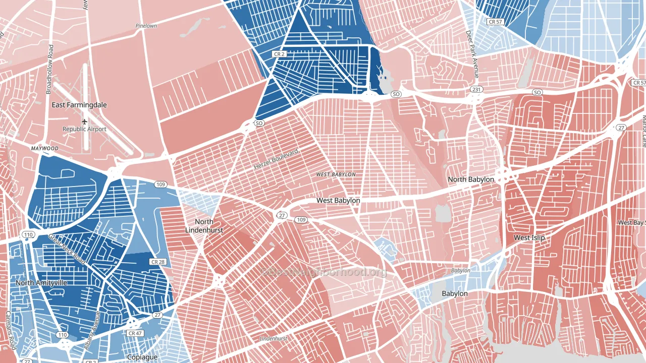 11704, NY block-group political-lean map