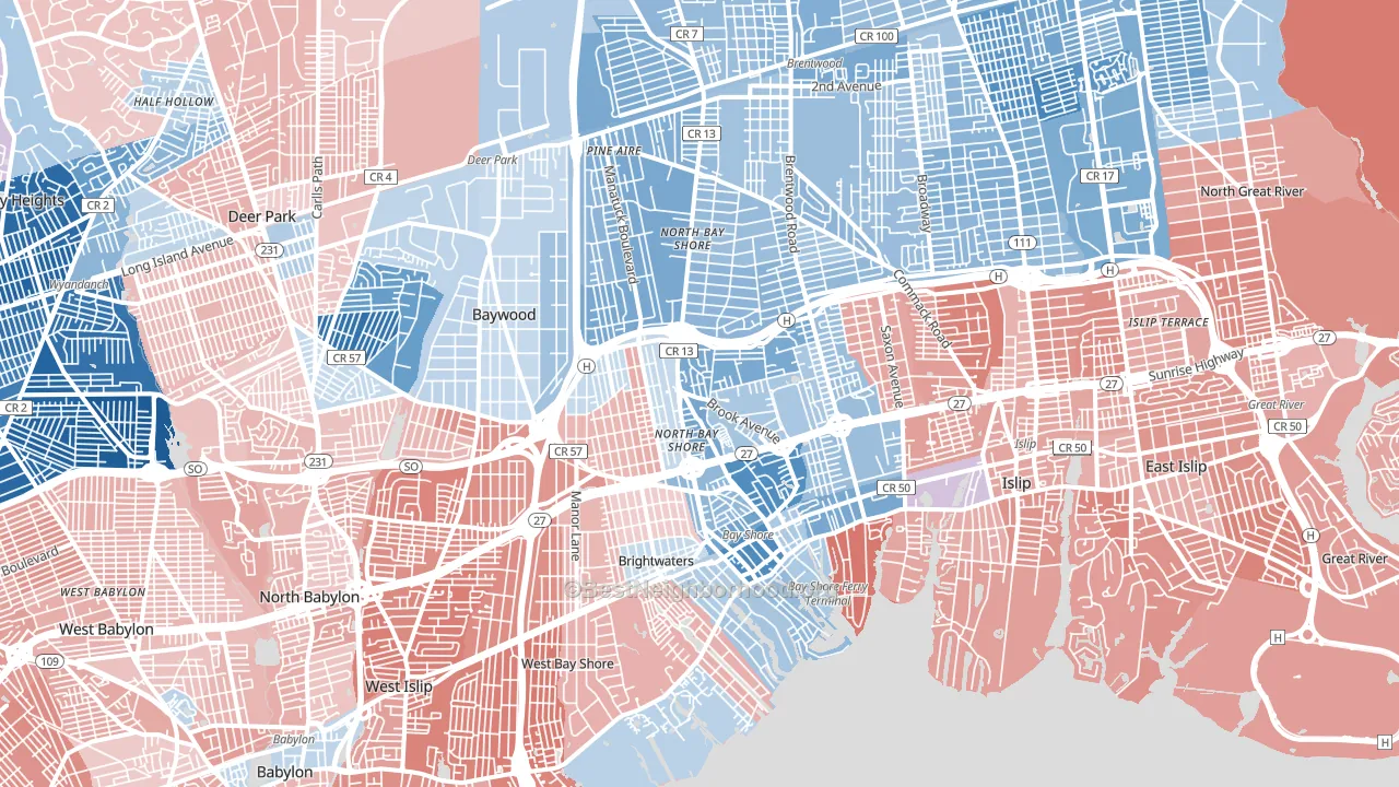 11706, NY block-group political-lean map