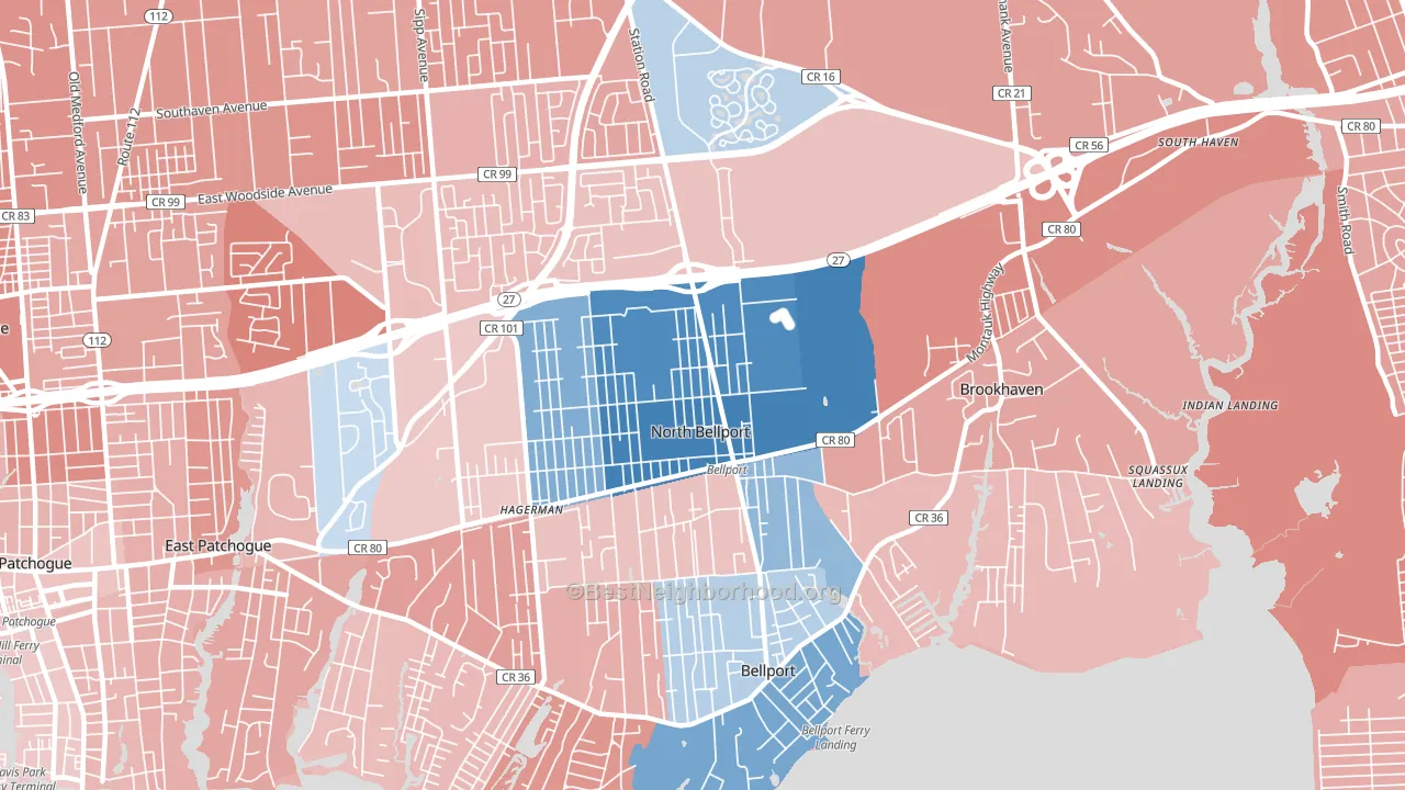 11713, NY block-group political-lean map