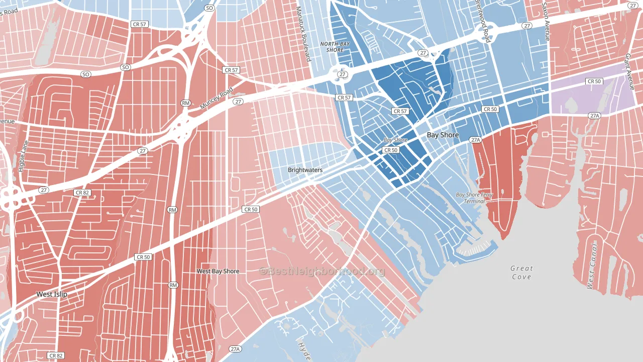 11718, NY block-group political-lean map