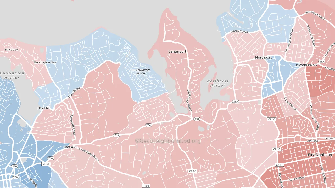 11721, NY block-group political-lean map