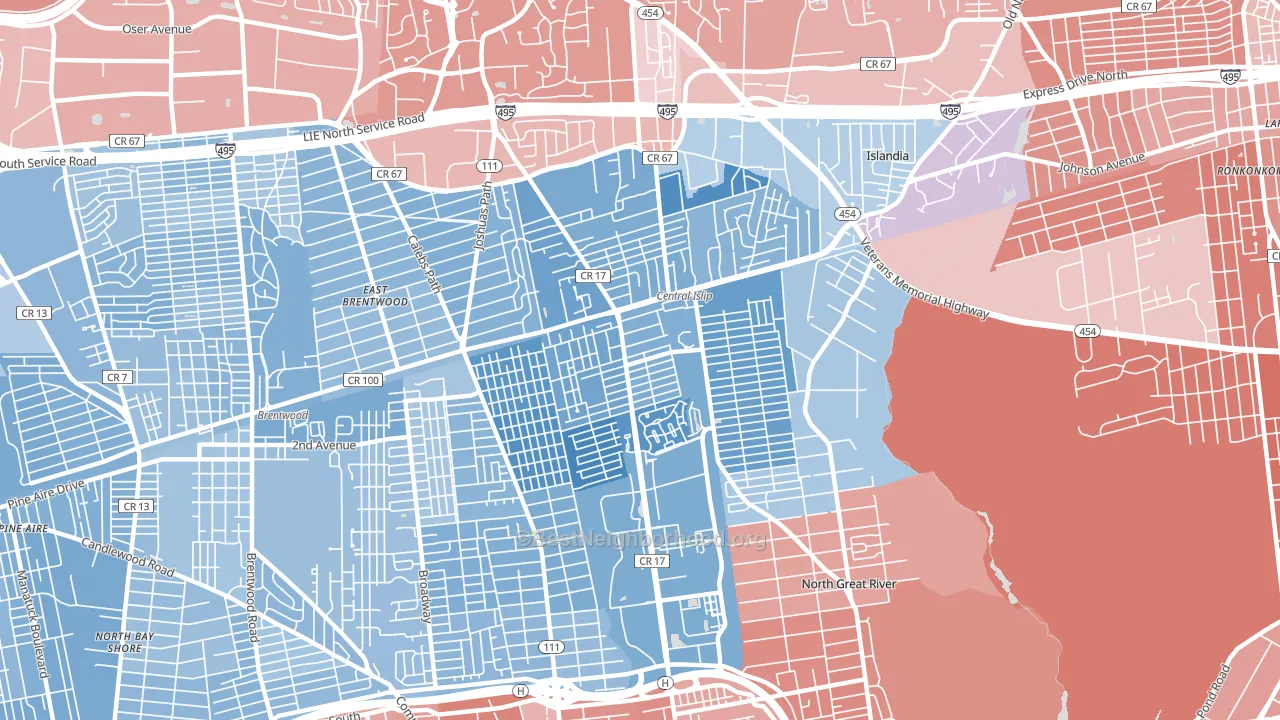 11722, NY block-group political-lean map