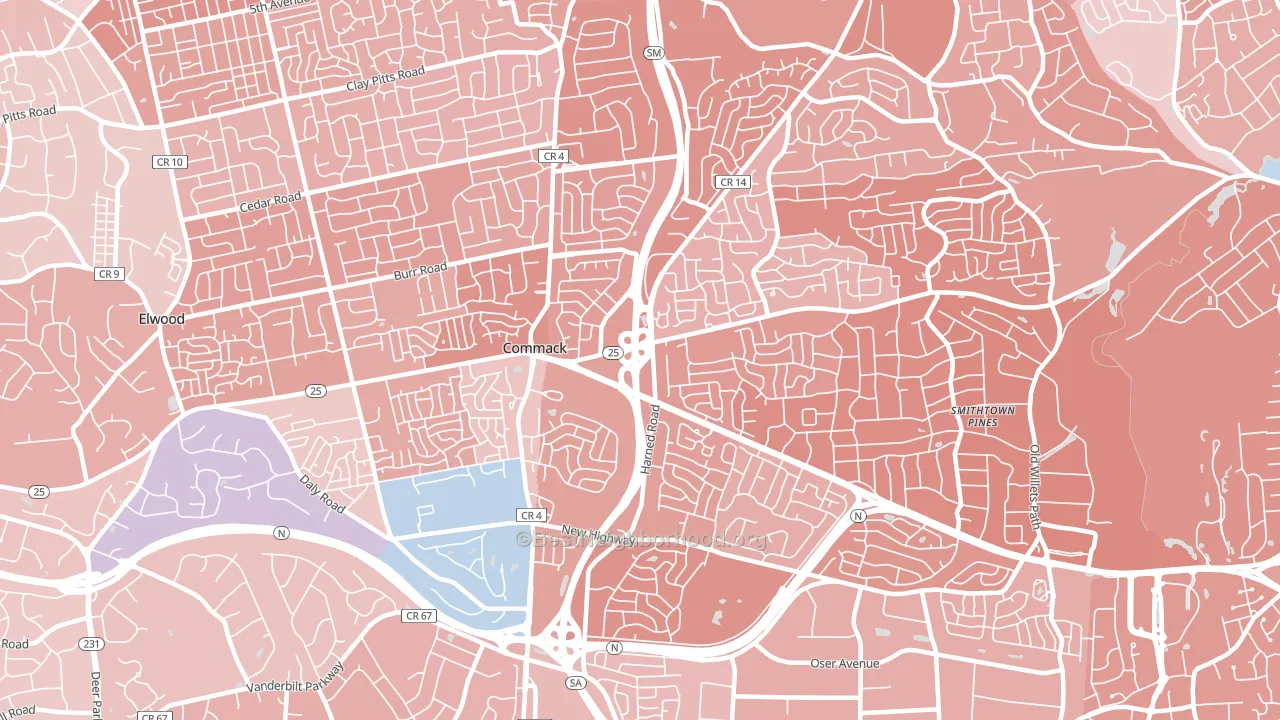 11725, NY block-group political-lean map