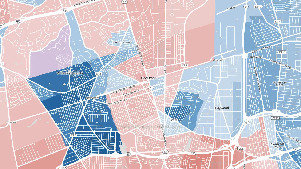 11729, NY block-group political-lean map