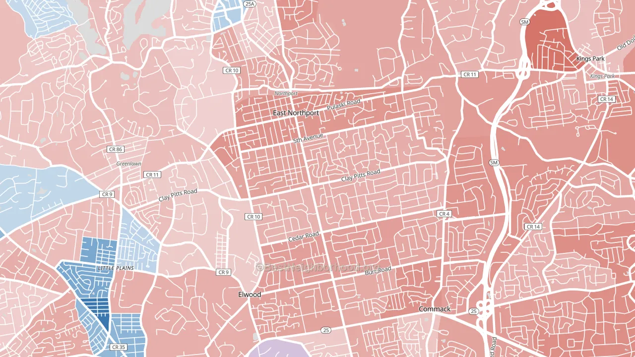 11731, NY block-group political-lean map