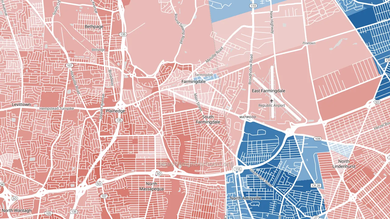 11735, NY block-group political-lean map