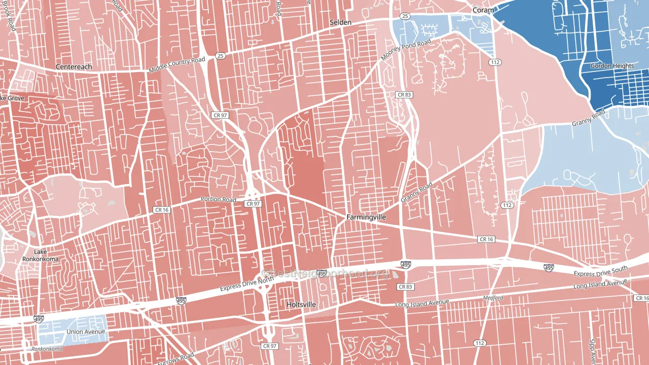 11738, NY block-group political-lean map