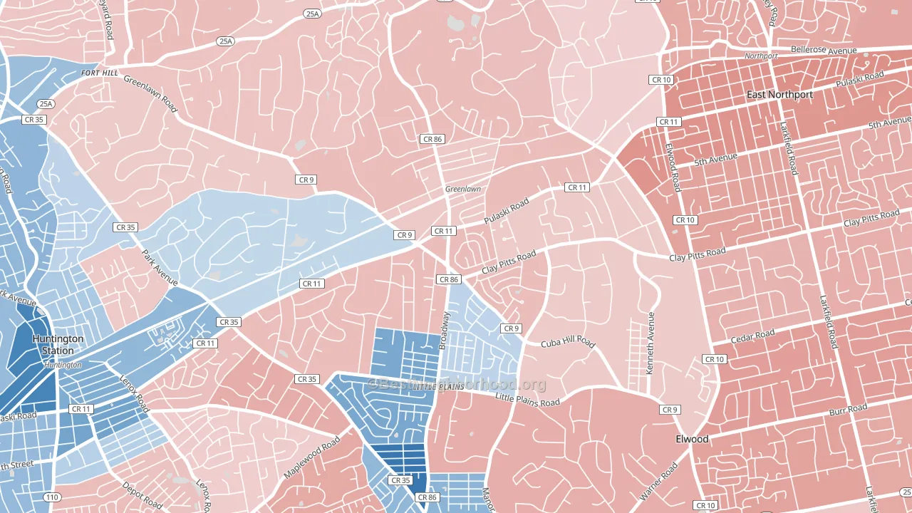 11740, NY block-group political-lean map