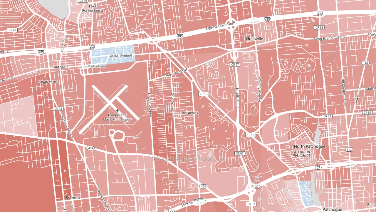 11741, NY block-group political-lean map
