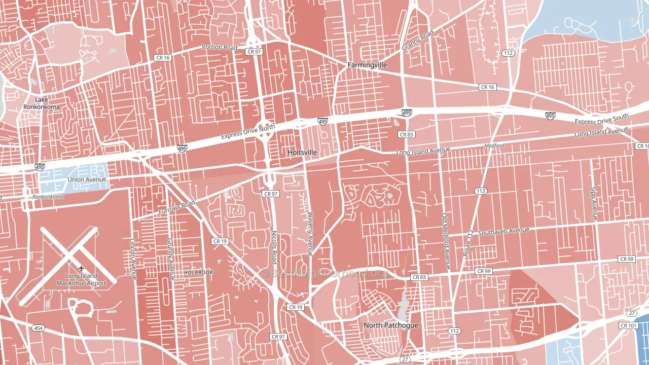 11742, NY block-group political-lean map